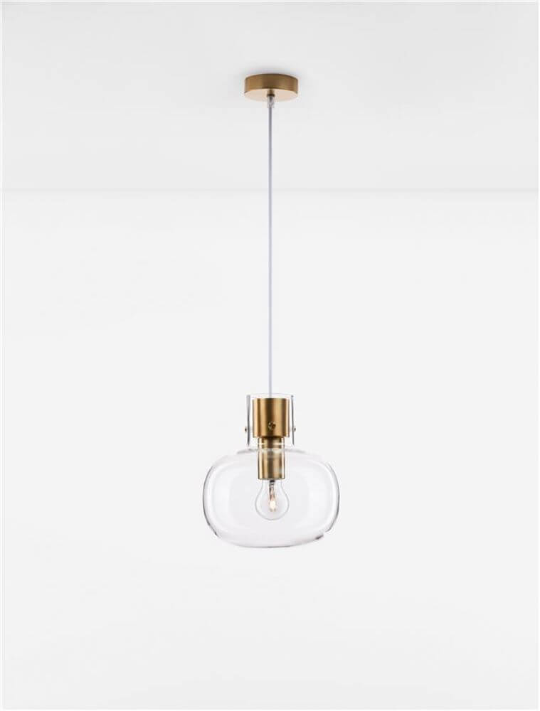 Cinzia Hängeleuchte Ø 22cm in elegantem Design mit klarem Glas und goldenen Akzenten.