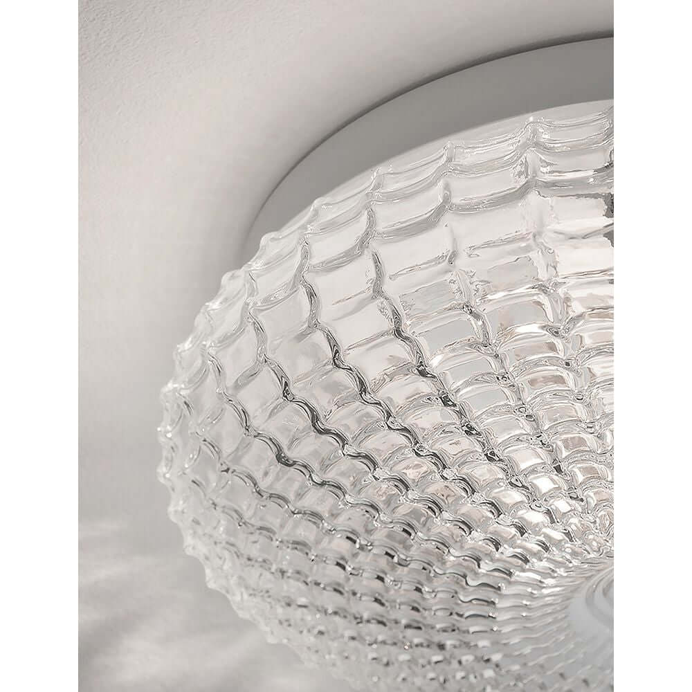 Clam Bad Deckenlampe Glas mit gemustertem Glasschirm, elegantes Design für Badezimmer.