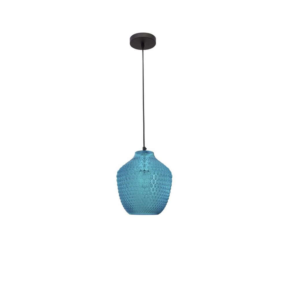 Claro Pendellampe Glas in blauer Honigwaben-Optik, stilvolles Design für moderne Innenräume.
