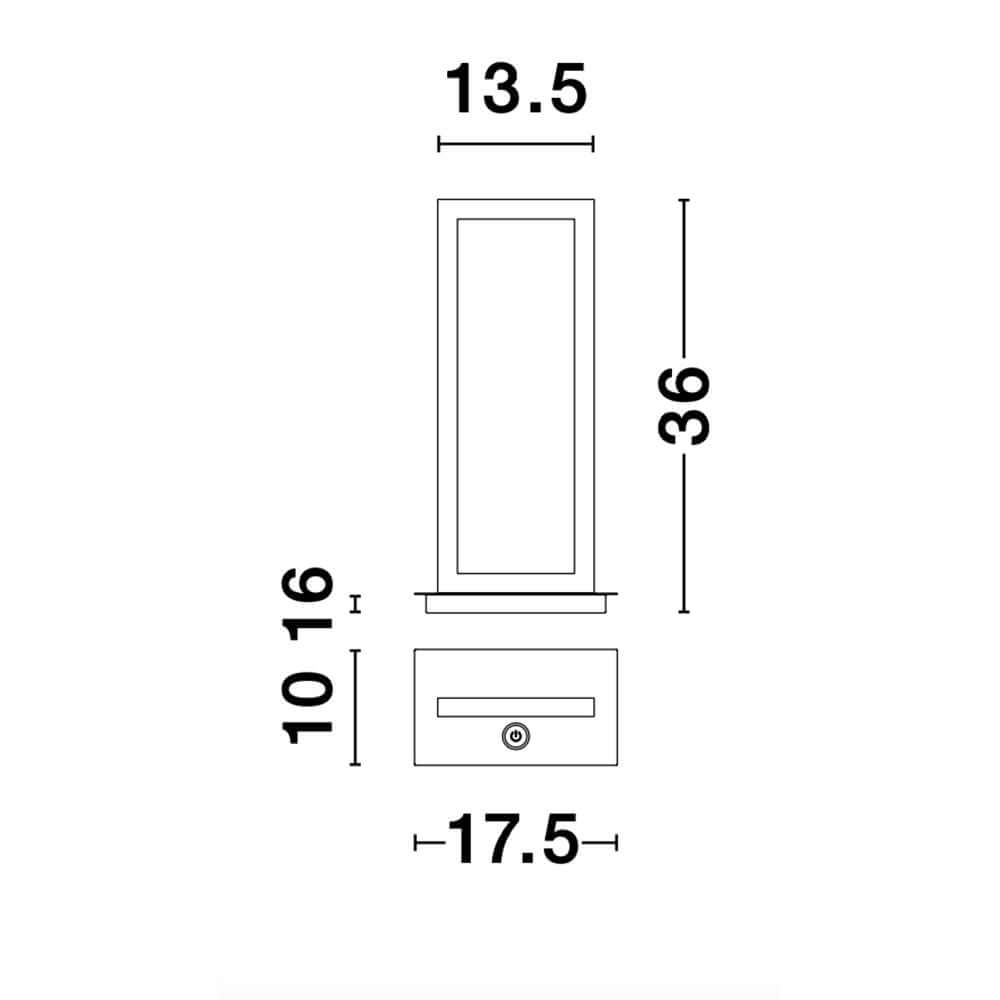Maßzeichnung der Cornice LED Tischlampe Schwarz mit den Abmessungen in Zentimetern.