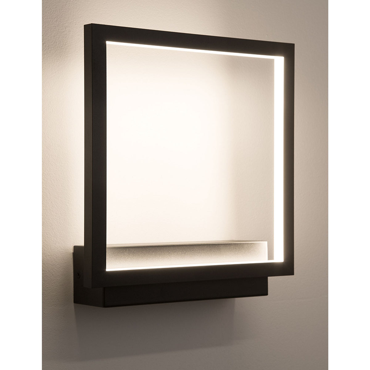 Nova Luce Cornice LED square wall light in black with illuminated frame look, modern square wall lamp mounted on the wall