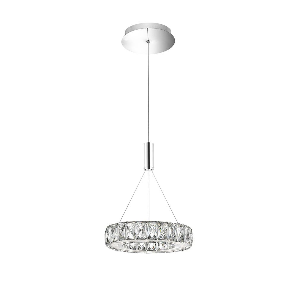 Corona LED Pendelleuchte Ø 27cm aus Kristall, elegante Deckenlampe für modernes Wohndesign.