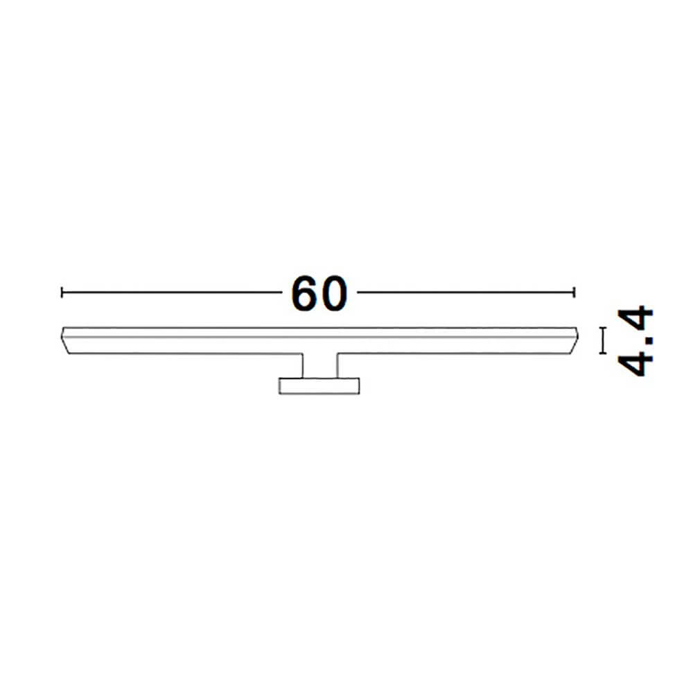 Technische Zeichnung der Corso LED Bad-Wandleuchte Chrom mit Maßen von 60 cm Länge und 4,4 cm Höhe.