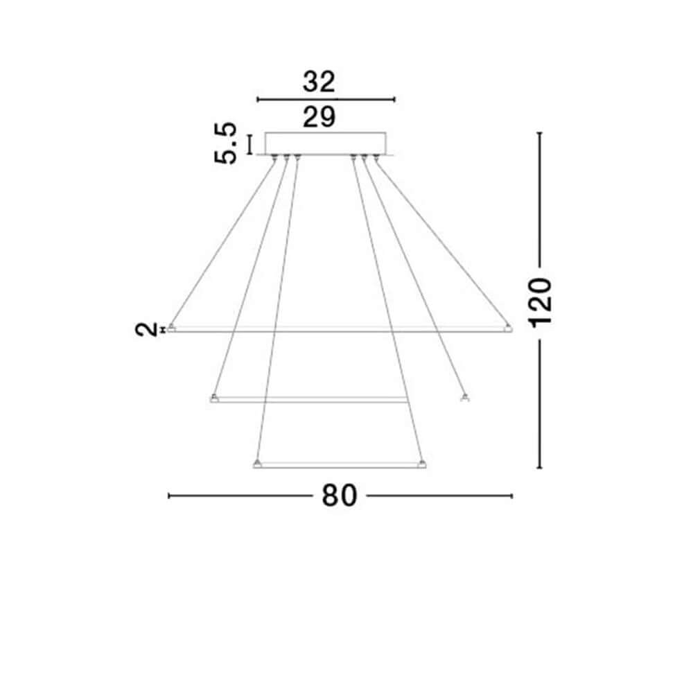 Maßzeichnung der Dea LED Hängeleuchte Metall Weiß mit Höhe 120cm und Breite 80cm.