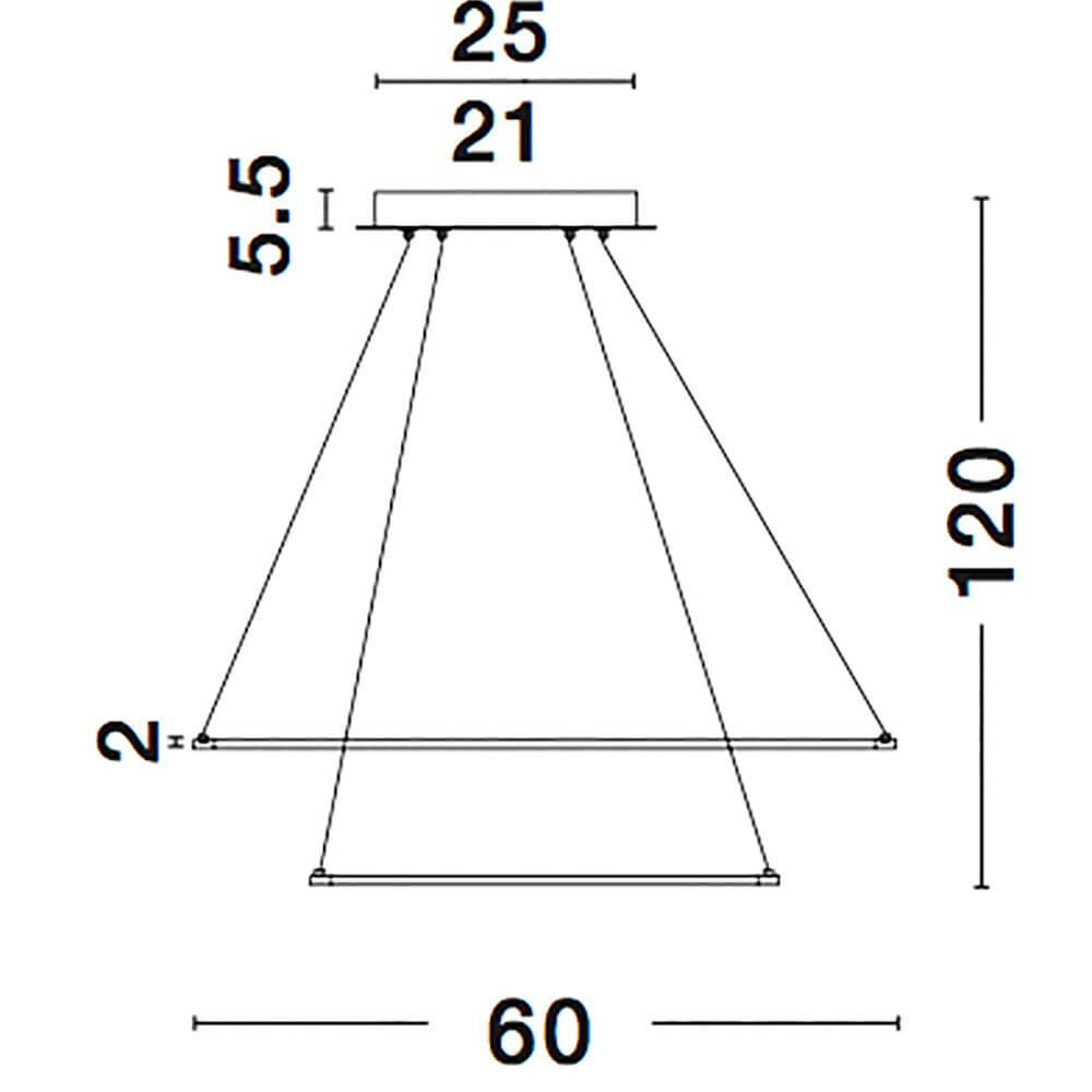 Technische Zeichnung der Dea LED Hängeleuchte Ø 60cm Weiß mit Maßangaben für Montage.