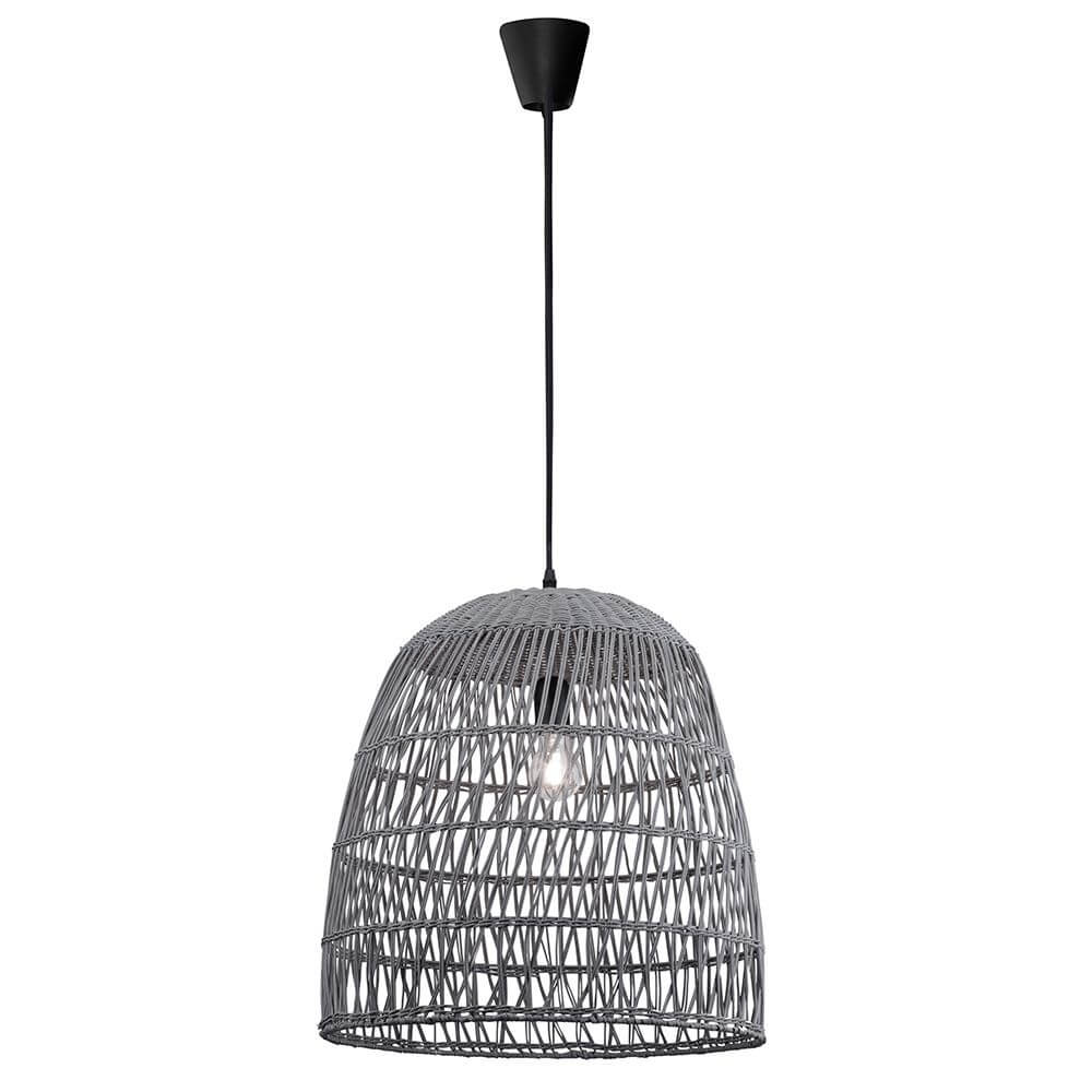 Destin Hängelampe Grau Rattan in Ethno-Stil, perfekt für Esszimmer und Wohnzimmer.