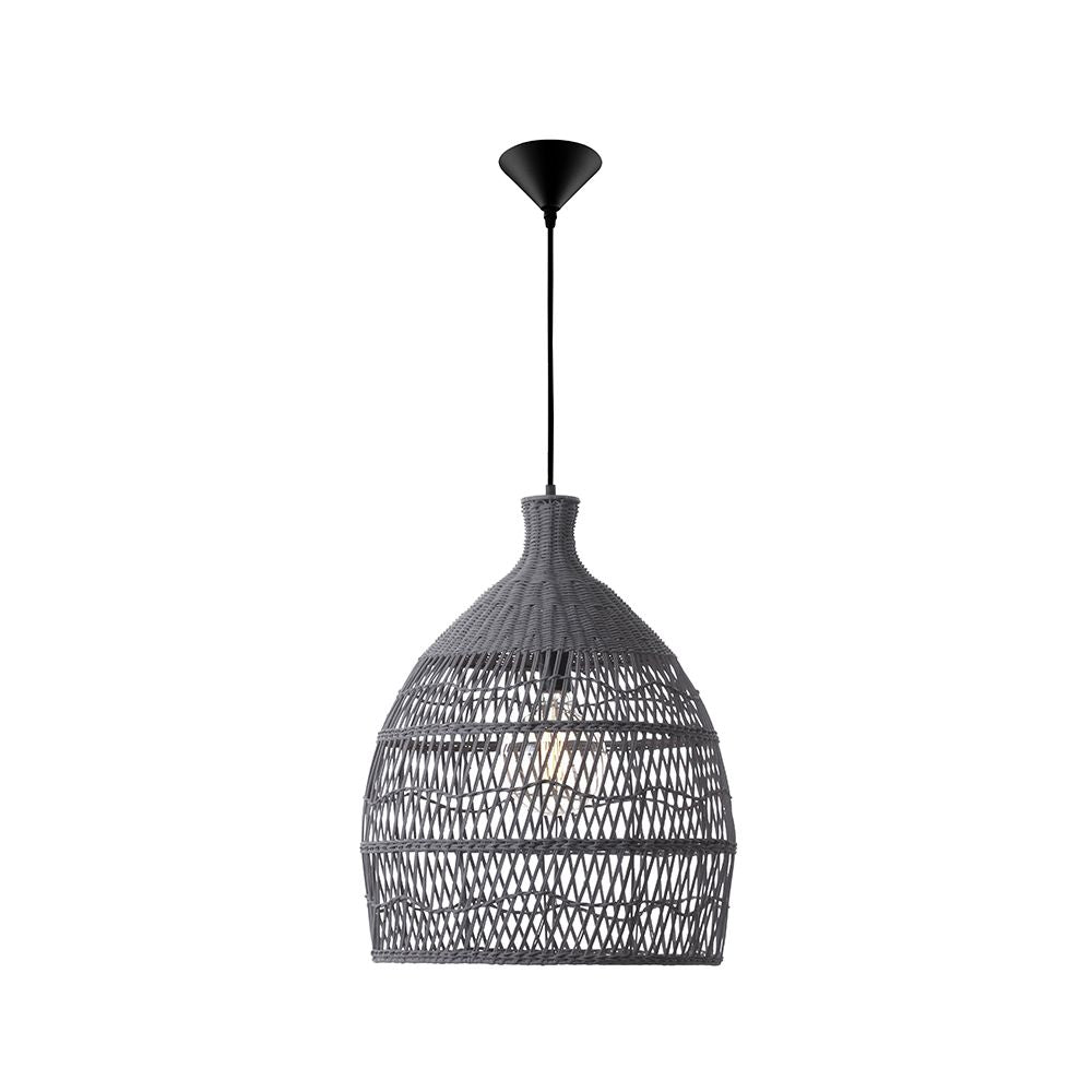 Pendelleuchte Destin aus grauem Rattan im Ethno-Design für stilvolle Wohnräume und gemütliche Atmosphäre.
