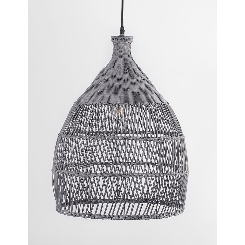 Pendelleuchte Destin aus grauem Rattan im Ethno-Design, ideal für gemütliche Wohnräume.