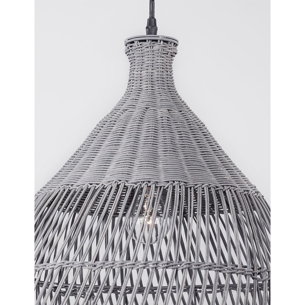 Destin Rattan Pendelleuchte in Grau mit Ethno-Design, aus natürlichem Rattan für gemütliche Wohnatmosphäre.