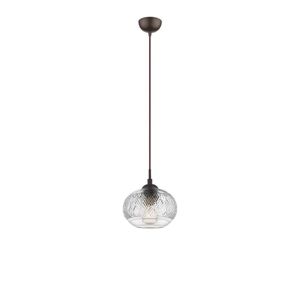 Devon Glas-Pendellampe Braun, Klar – elegante Deckenleuchte mit durchsichtiger Glaskuppel und schönem Muster.