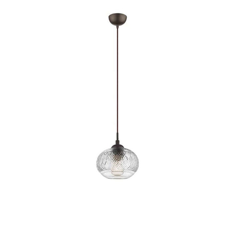 Suspension en verre Devon marron, transparente – élégante plafonnier avec dôme en verre transparent et joli motif.