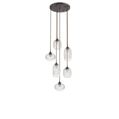Devon glasspendelampe 6-flg. oppheng med fem lampeskjermer i glass og moderne design.