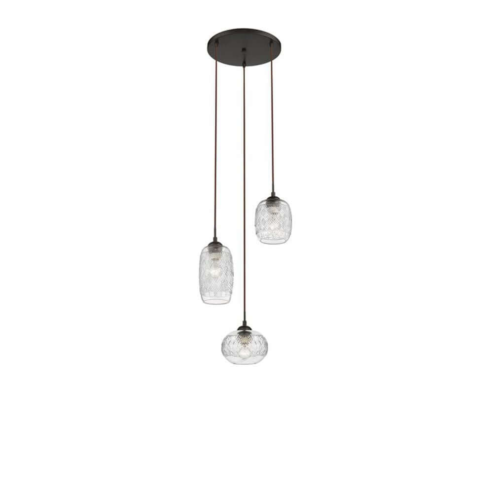 Nova Luce Devon Glas-Hängeleuchte Braun mit drei Pendelleuchten in stilvollem Design.