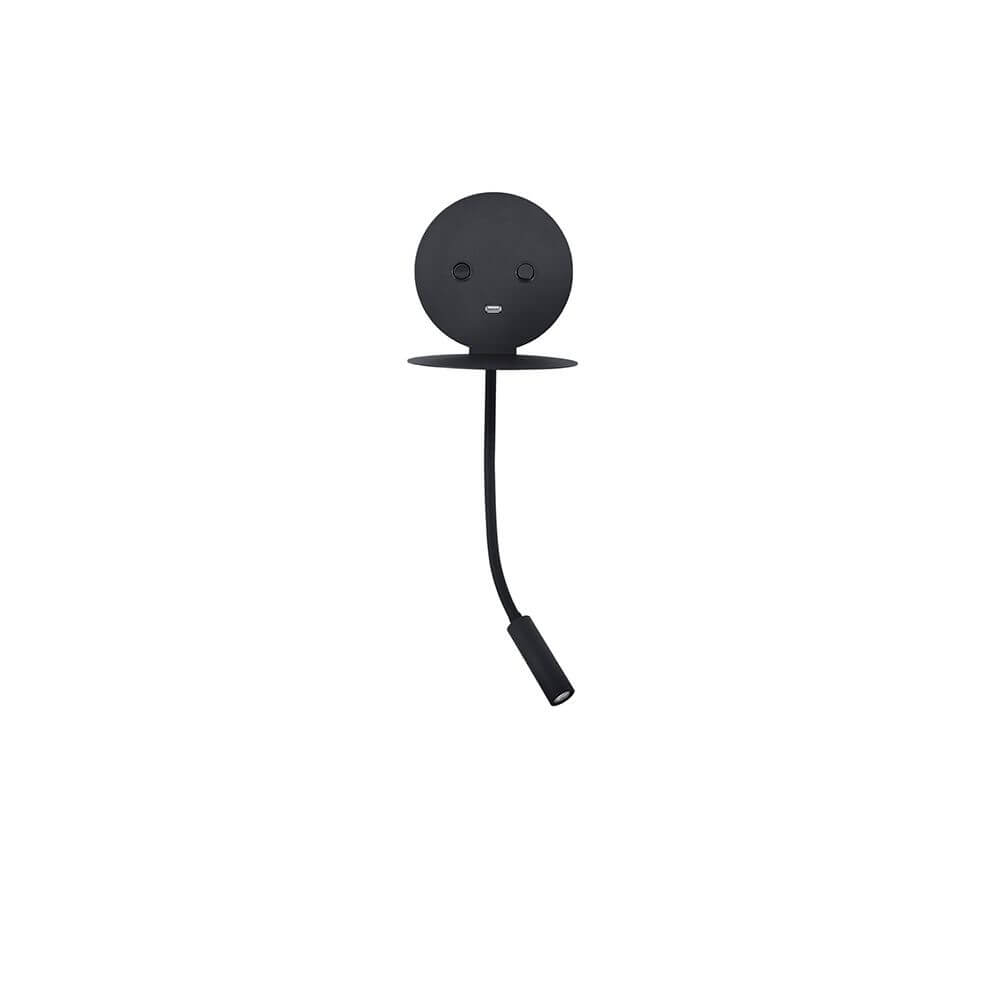 Eclip LED Wandlampe mit USB - moderne Wandleuchte in schwarz mit verstellbarem Strahler und Ablagefläche.