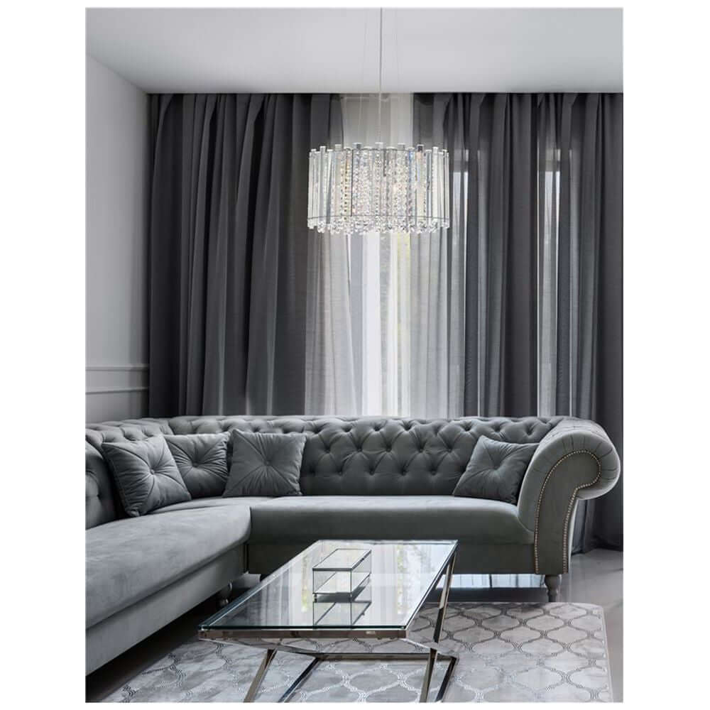 Element Kristall-Hängeleuchte Ø 41cm über einer eleganten Couch in einem stilvollen Wohnzimmer.