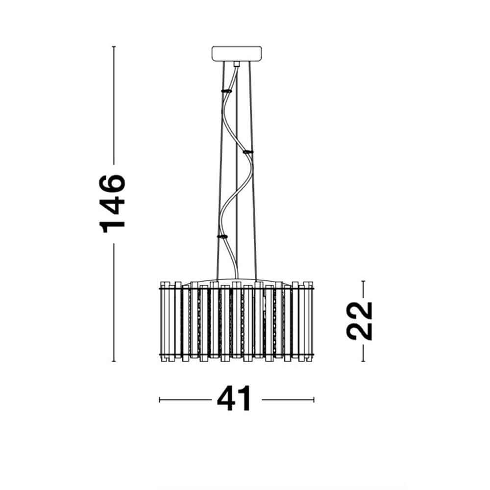 Technische Zeichnung der Element Kristall-Hängeleuchte Ø 41cm mit Maßen 146cm Höhe und 41cm Durchmesser.