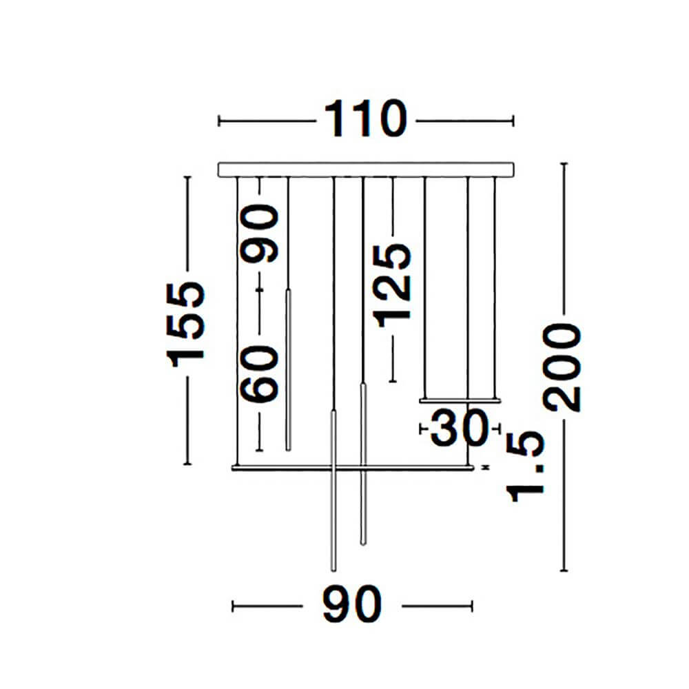 Elettra LED Hängelampe Sandig Schwarz technische Zeichnung mit Maßen und Abmessungen.