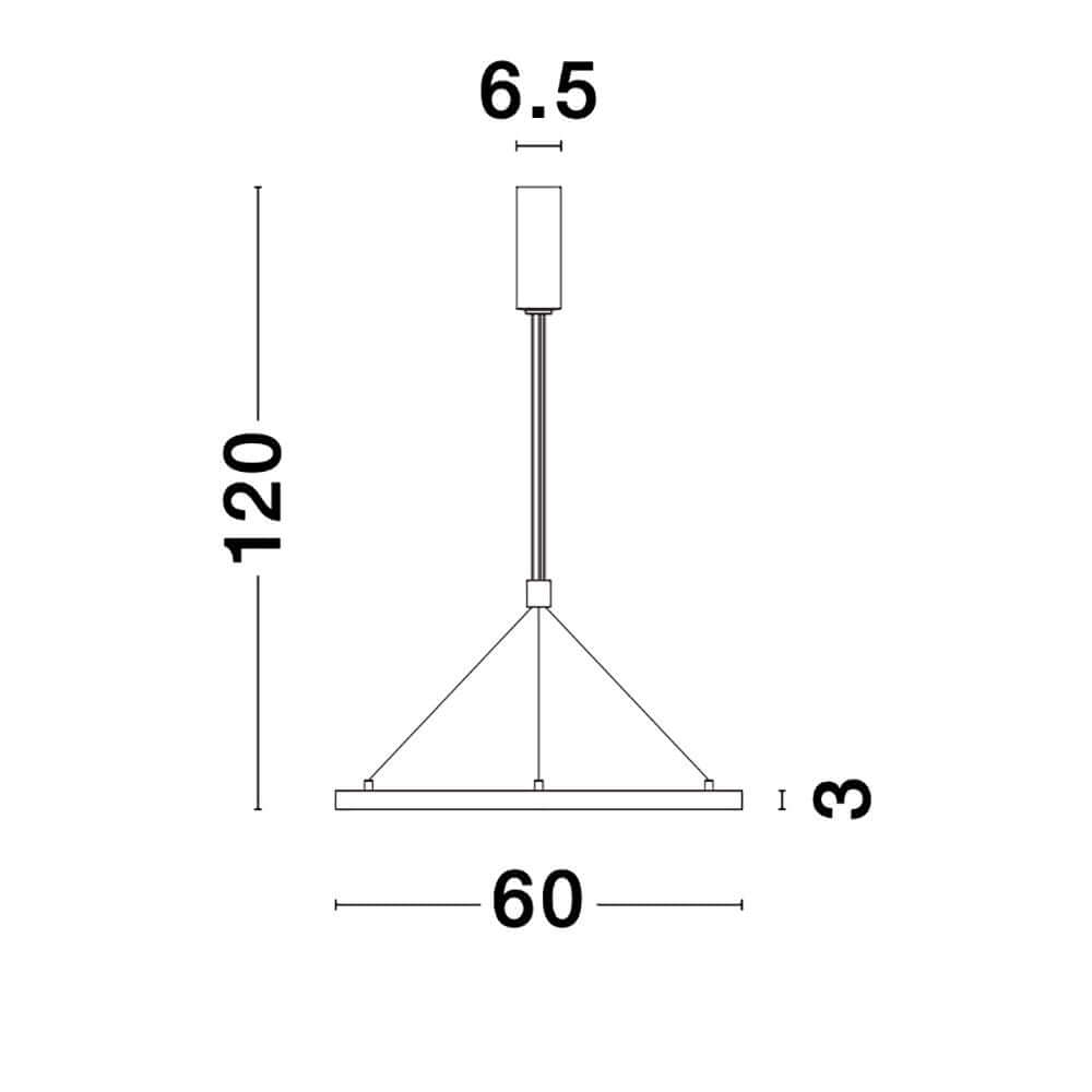 Maßzeichnung der Empatia LED Hängeleuchte Metall Dimmbar mit Abmessungen 120cm x 60cm, Dimmfunktion.