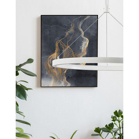Empatia LED Hängeleuchte Metall Dimmbar über modernem Wandbild mit goldenen Akzenten