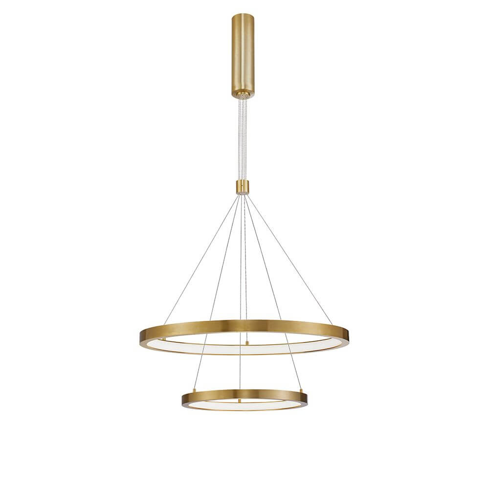 Empatia LED Hängeleuchte Ø 60cm 2 Ringe goldfarbene Doppelring-Pendelleuchte, Aluminium-Acryl, 60W 4200lm 3000K warmweiß