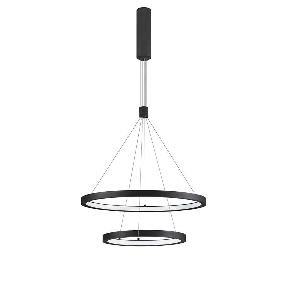 Empatia LED Hängeleuchte Ø 60cm 2 Ringe schwarze Aluminiumringe minimalistische Deckenleuchte 60W 3000K warmweiß, ideal über Esstisch oder Wohnzimmer