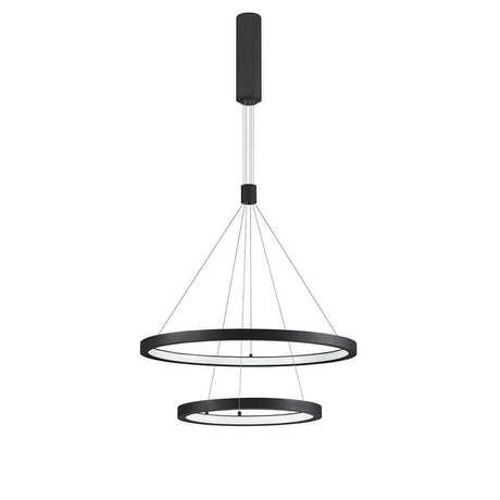 Empati LED Hængelampe Ø 60cm 2 ringe sorte aluminiumsringe minimalistisk loftslampe 60W 3000K varm hvid, ideel over spisebordet eller stuen