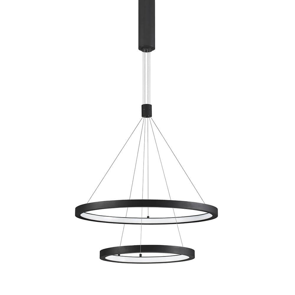 Empatia LED Hängeleuchte Ø 60cm 2 Ringe schwarze Aluminiumringe, integrierte 60W LED, warmweißes 3000K Licht über Esstisch oder Wohnzimmer