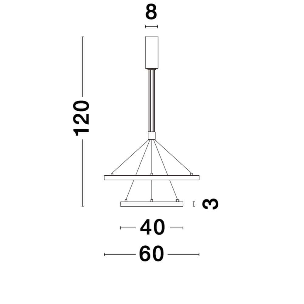 Empatia LED Hängeleuchte Ø 60cm 2 Ringe technische Zeichnung Abmessungen Höhe 120cm Durchmesser 60cm Modernes Design