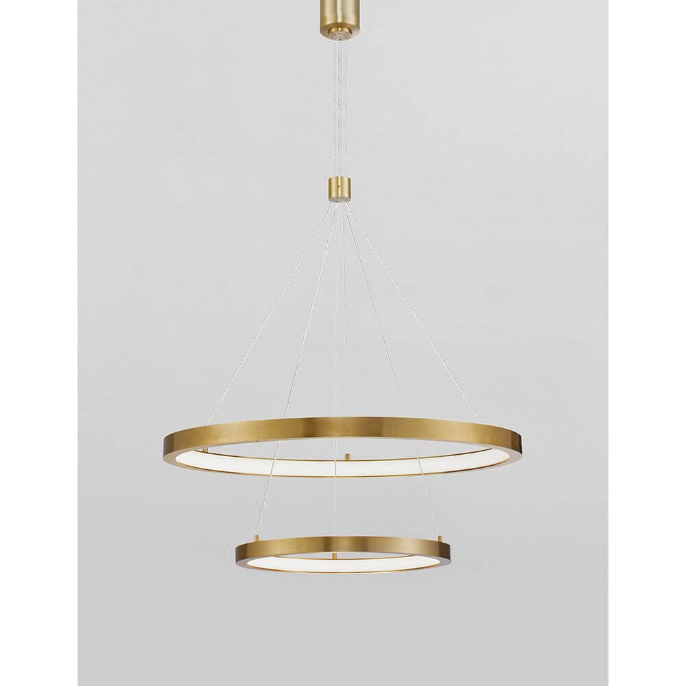 Empatia LED Hängeleuchte Ø 60cm 2 Ringe, goldfarbene Aluminiumringe mit integrierter 60W LED, warmweißes Licht, modernes Esszimmerlicht