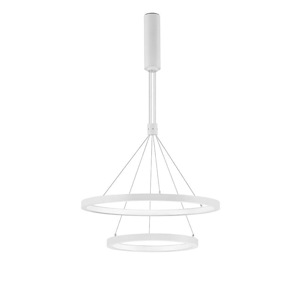 Empatia LED Hängeleuchte Ø 60cm 2 Ringe weiße Aluminium-Acryl Pendelleuchte, 60W 3000K warmweiß, ideal über Esstisch oder im Wohnzimmer