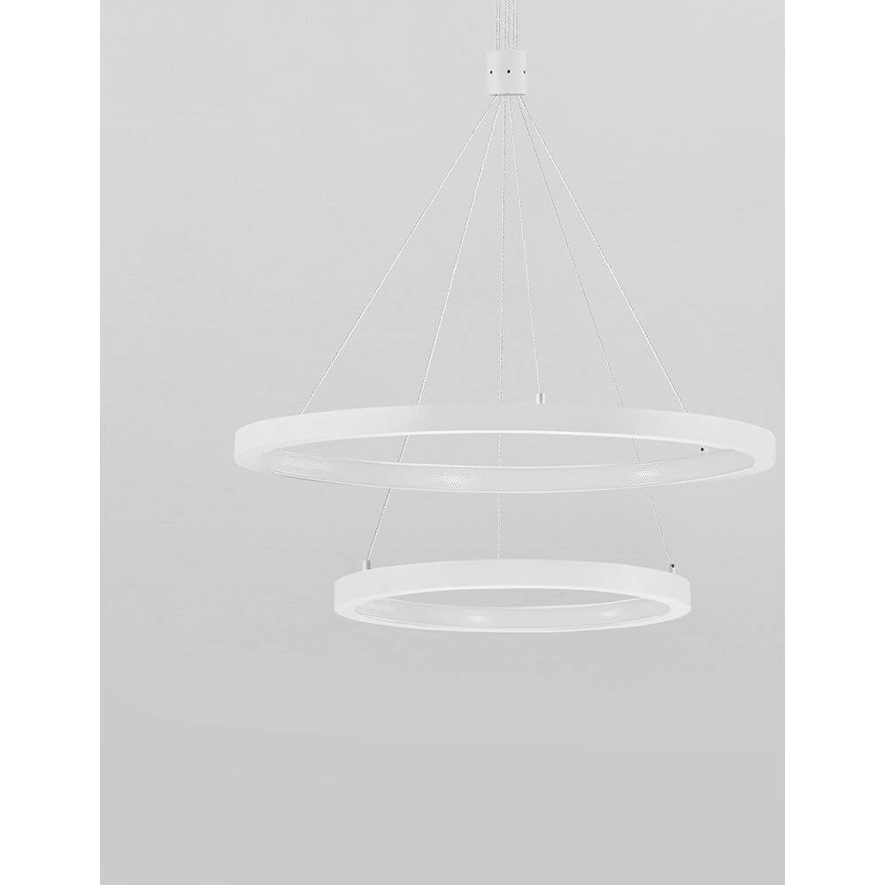 Empatia LED Hängeleuchte Ø 60cm 2 Ringe – moderne weiße Doppelring-Pendelleuchte aus Aluminium und Acryl, 60W 4200lm 3000K warmweiß