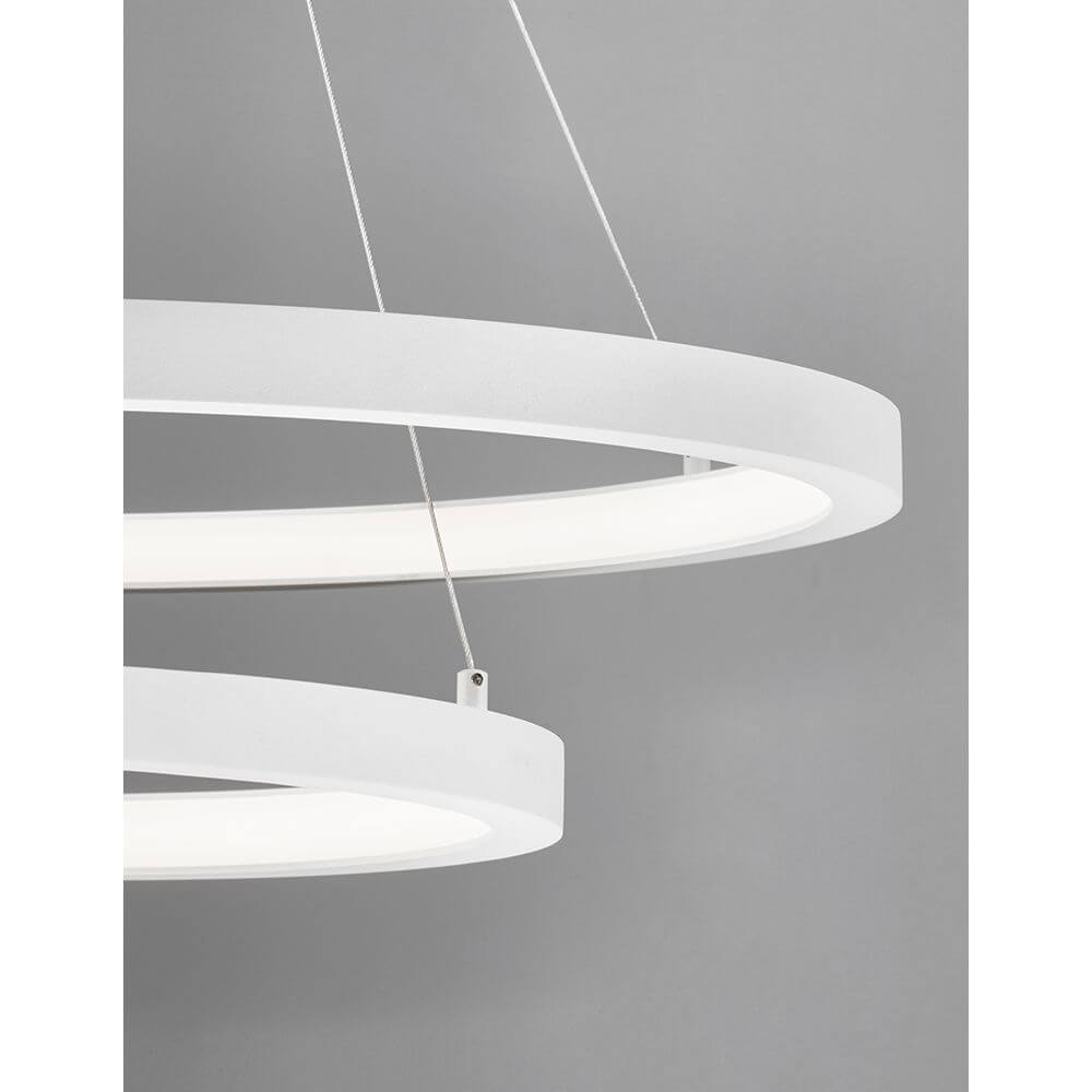 Empatia LED Hängeleuchte Ø 60cm 2 Ringe – weißes, minimalistisches Doppelring-Design mit integrierter 60W LED, warmweißes Licht, ideal über Esstisch oder Wohnzimmer