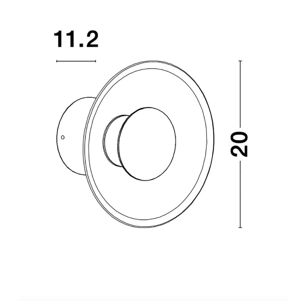 Nova Luce Esil LED Wandlampe Gold, Klar - technische Zeichnung mit Maßen von 11,2 cm und 20 cm.
