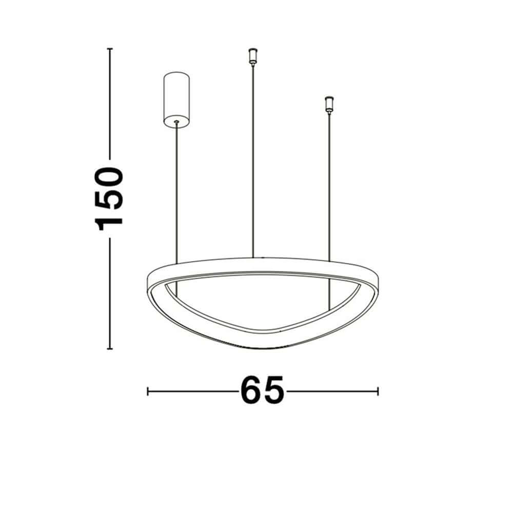 Technische Zeichnung der Esteva LED Hängeleuchte Ø 65cm mit Maßen 150cm in der Höhe und 65cm im Durchmesser.