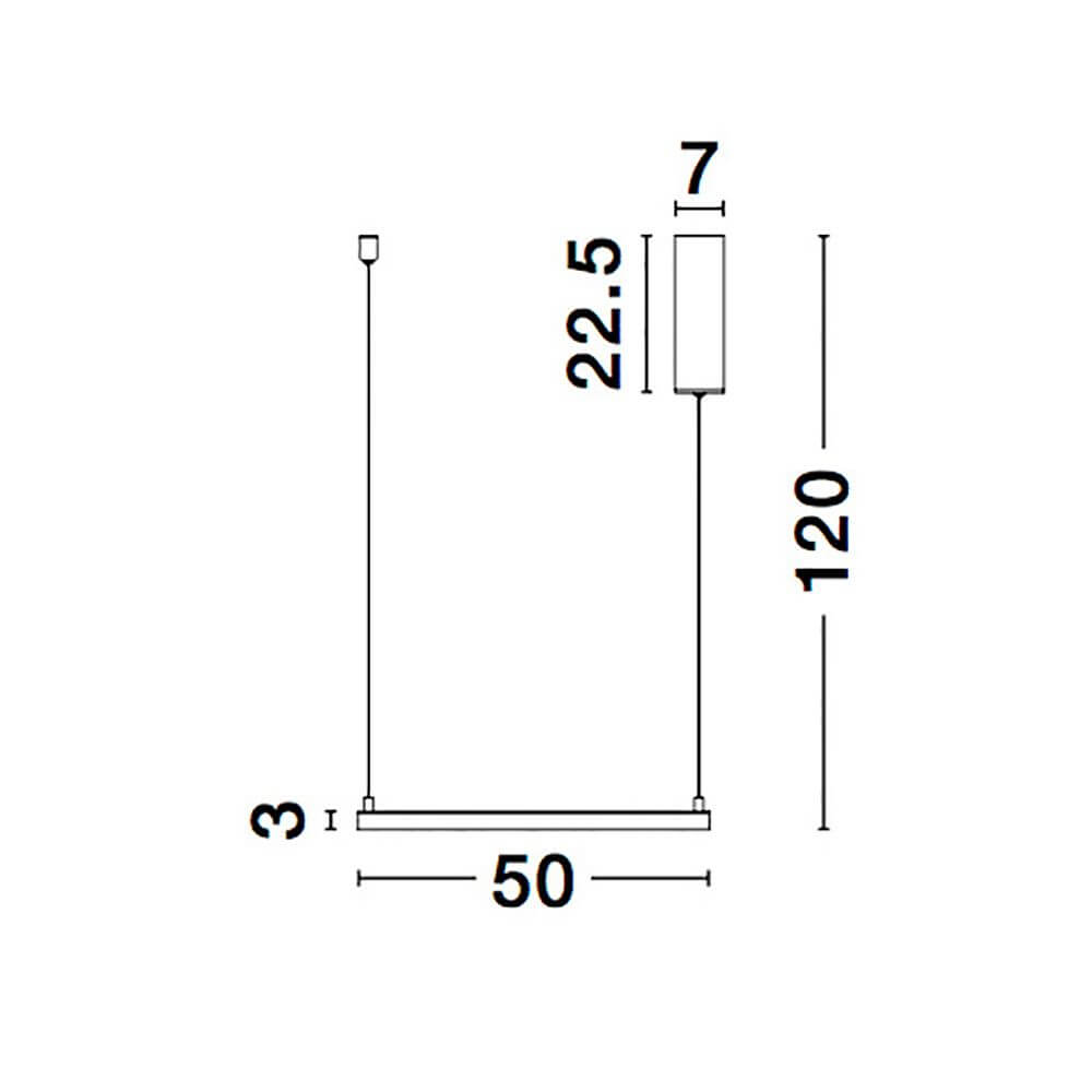 Eterna LED Hängelampe Quadratisch Weiß Maßzeichnung mit Abmessungen 50x120cm für modernes Wohndesign.