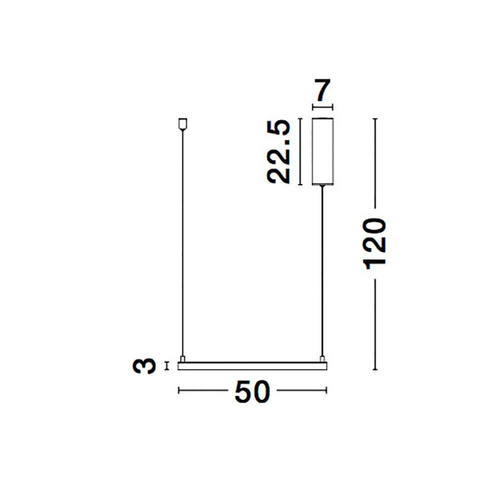 Eterna LED Hängeleuchte Metall Sandig-Schwarz technische Zeichnung mit Abmessungen 50x120 cm und integrierter Lichtquelle.