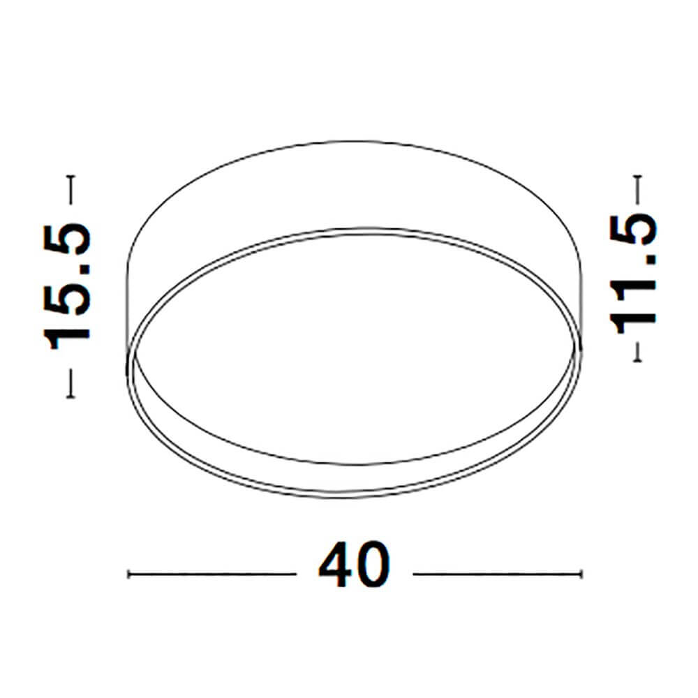 Maßzeichnung der Fano LED Deckenlampe Weiß mit Durchmesser 40 cm und Höhe 15,5 cm.