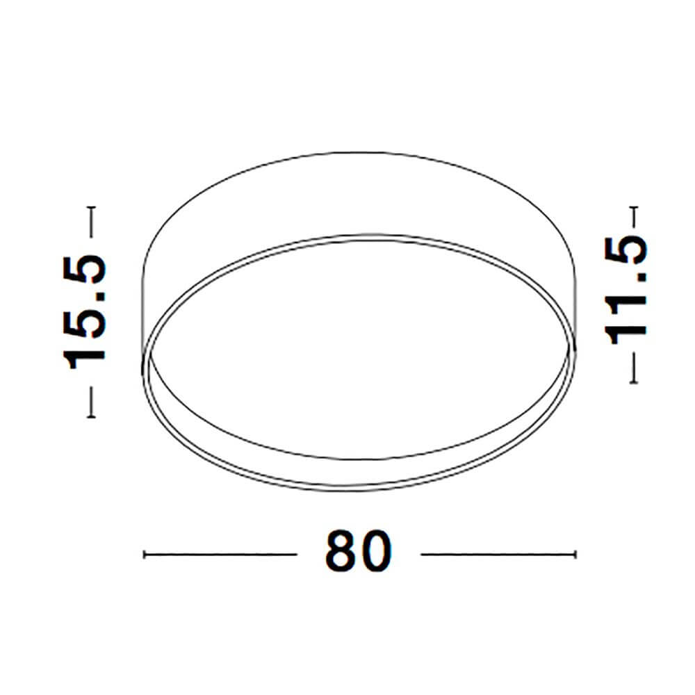 Maßskizze der Fano LED Deckenlampe Weiß mit Durchmesser 80 cm und Höhe 15,5 cm.