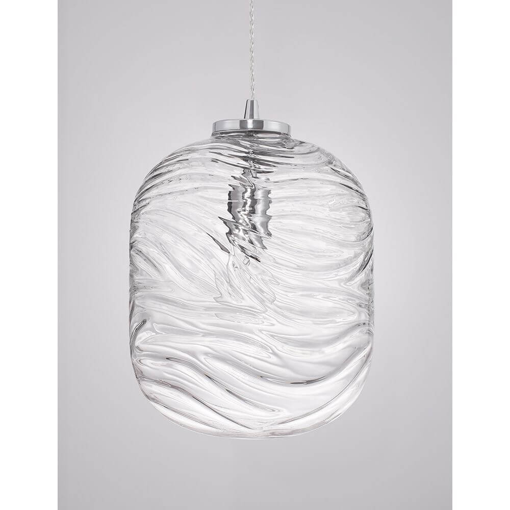 Ficato Glas-Pendellampe mit gewelltem Glasdesign und silbernem Baldachin.
