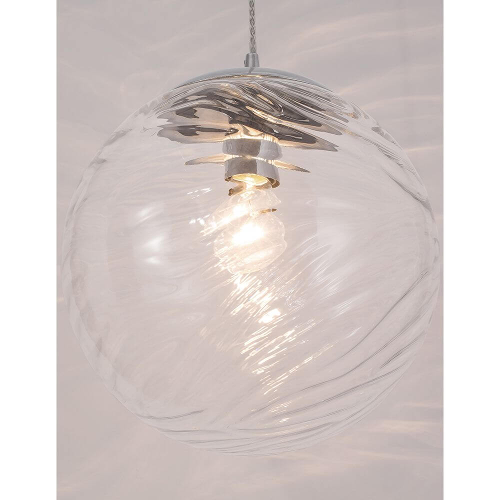 Ficato Pendellampe Ø 30cm mit transparentem Glas und verchromtem Metall, elegante Deckenleuchte für stilvolles Wohnen.