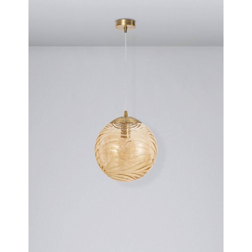 Ficato Pendellampe Ø 30cm in goldfarbenem Glas, elegante Deckenleuchte für stilvolle Räume.