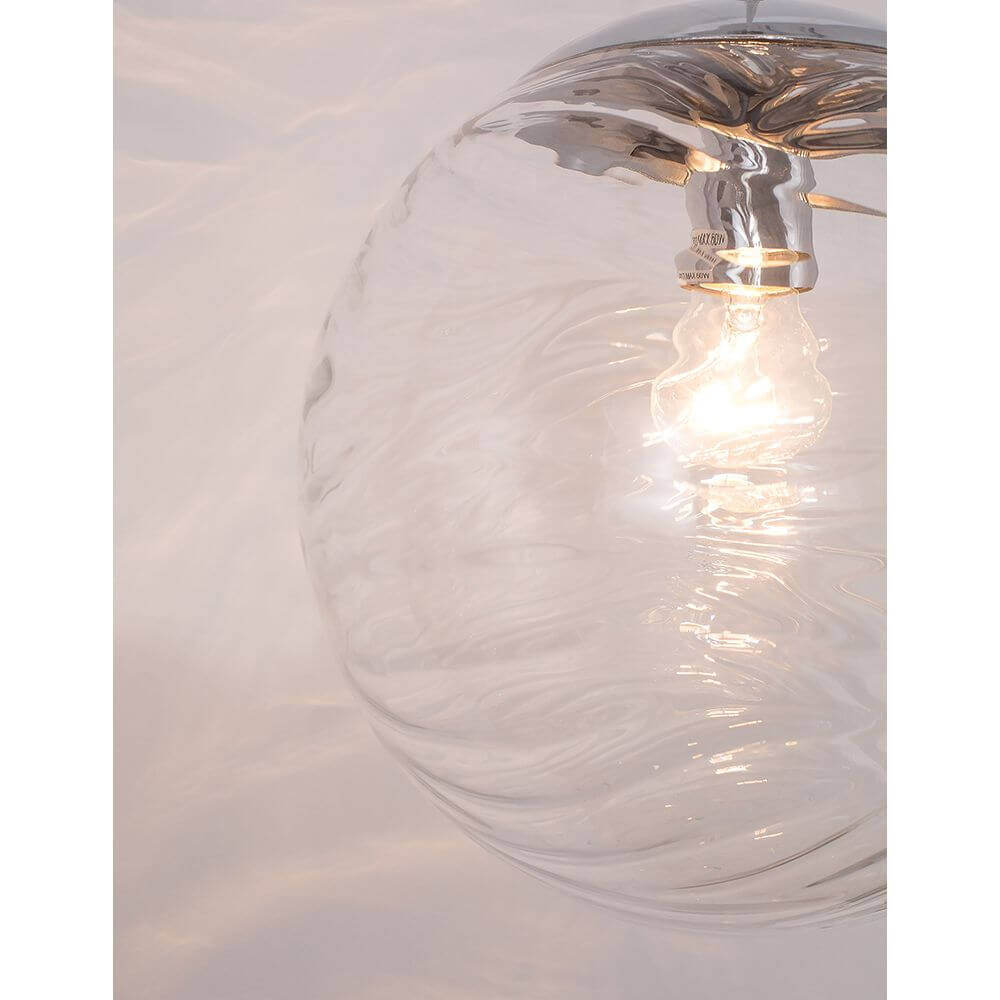 Ficato Pendellampe Ø 30cm mit transparentem Glas und verchromtem Metall, ideal für elegantes Zuhause.
