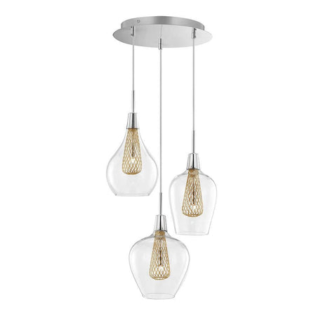 Filo cristal colgante 3 luces claro, dorado