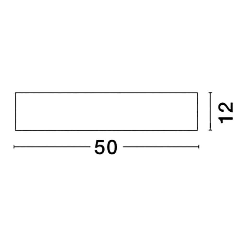 Maßzeichnung der Finezza Deckenleuchte Stahl mit 50 cm Länge und 12 cm Breite.