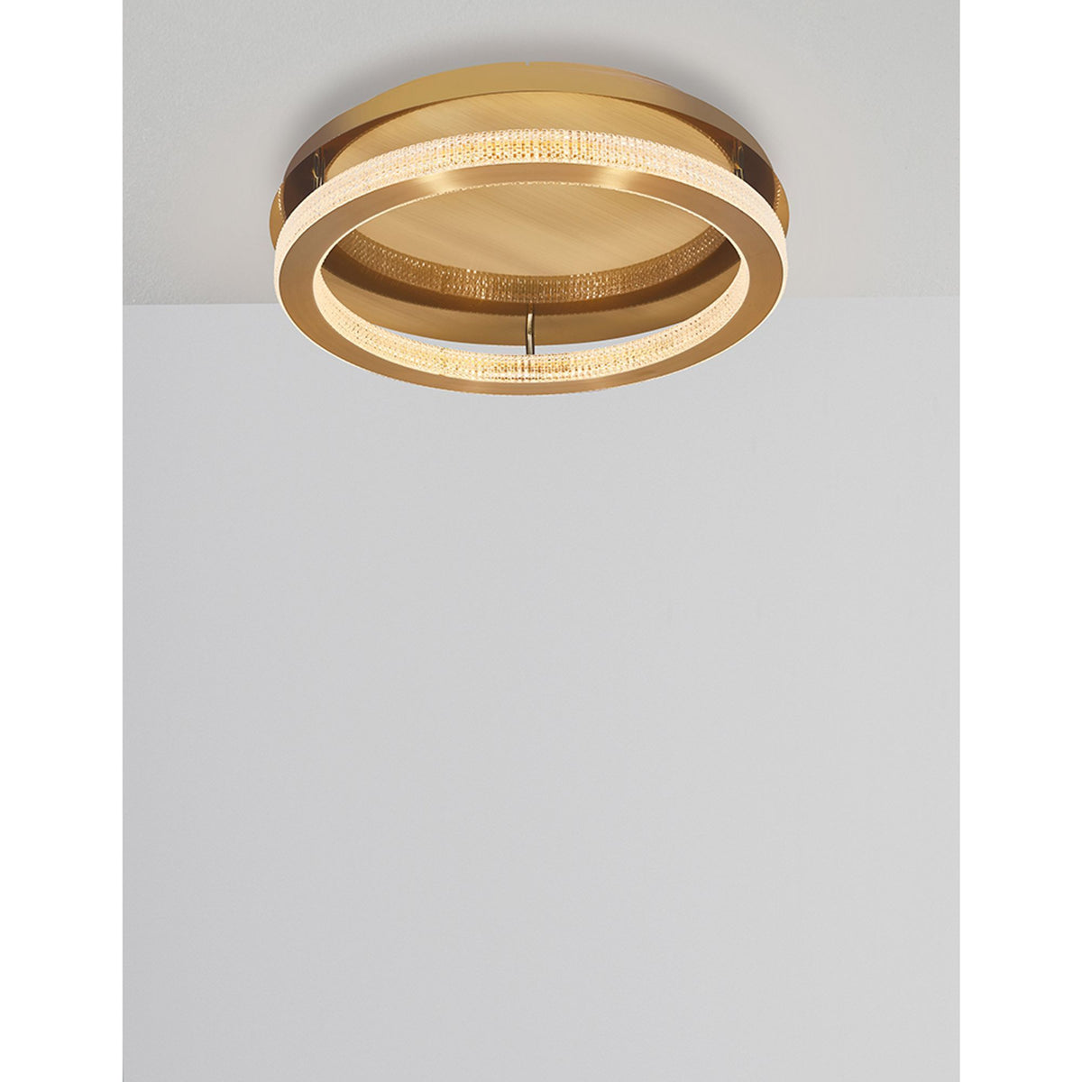 Fiore LED Deckenlampe in Antik-Gold, runde Form mit strukturierter Oberfläche, Frontalansicht von unten