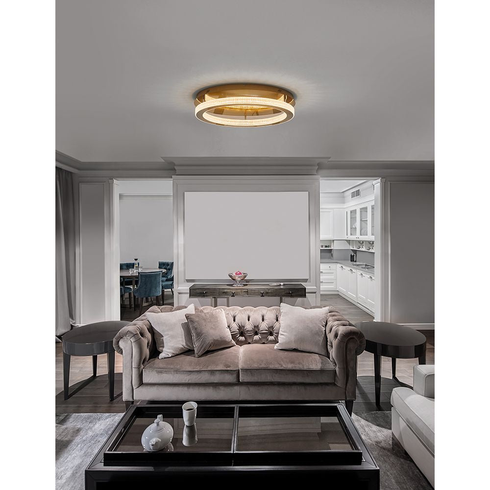 Fiore LED Deckenlampe in Antik-Gold, stilvolles Wohnambiente mit eleganter Beleuchtung.