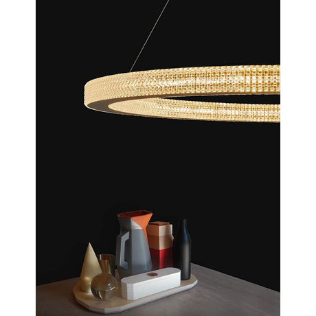 Fiore LED Hängelampe Ø 80cm in Antik Gold, elegante LED-Pendelleuchte mit warmem Licht und dekorativem Ringdesign