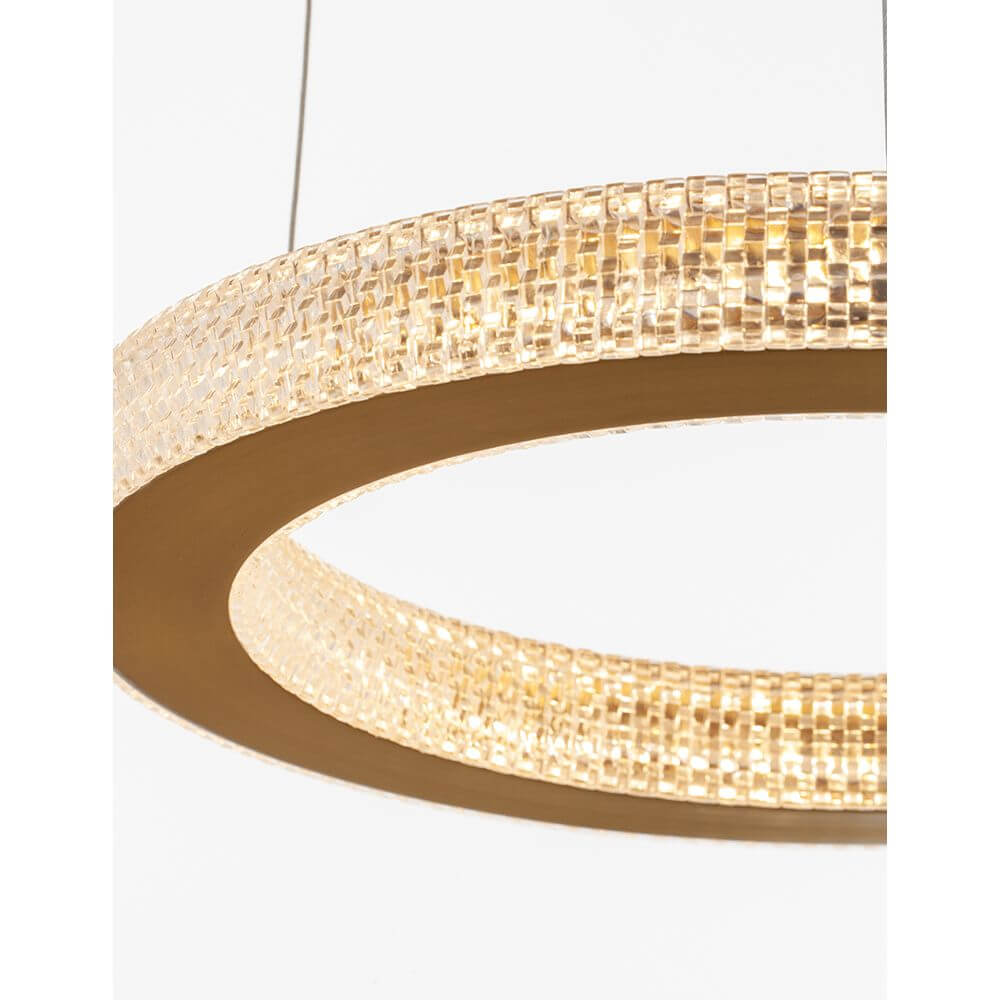 Fiore LED Hängeleuchte Antik-Gold mit modernem Design und elegantem, goldenem Rahmen.