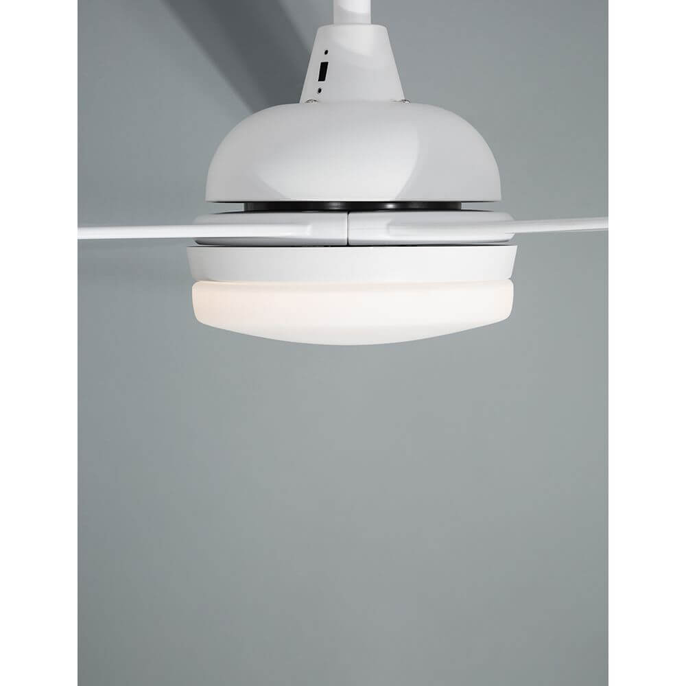 Flow LED Stahl-Ventilator Matt Weiß mit milchiger Acrylabdeckung und modernem Design, perfekt für jedes Zuhause.