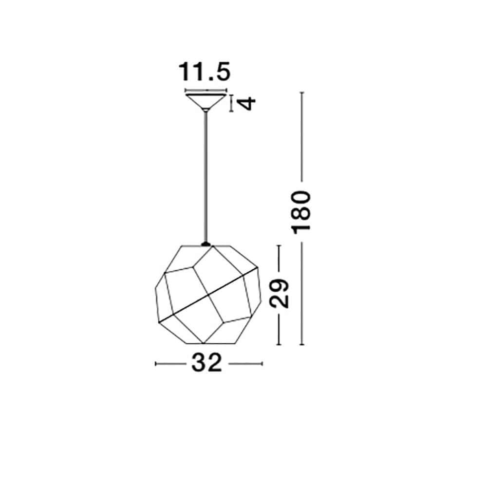 Foggia Hängelampe Stahl Gold: technische Zeichnung der geometrischen Pendelleuchte.